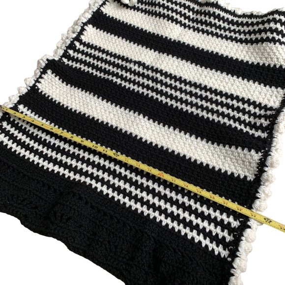 Vintage Black & White Crocheted Crochet Striped Piece - Picture 6 of 10